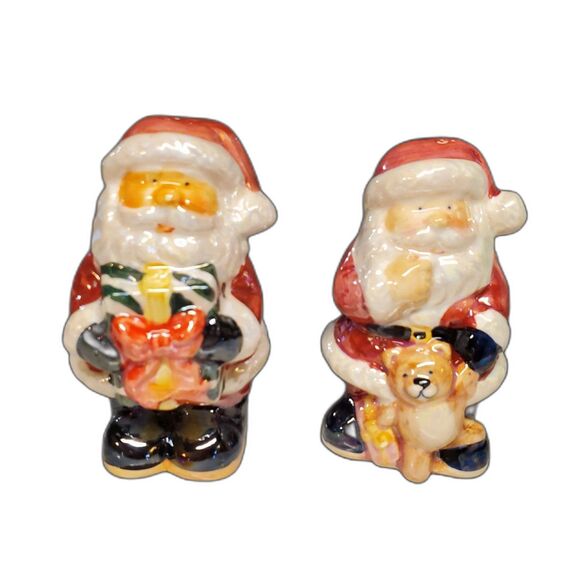 Lusterware Salt & Pepper Shakers 4" Christmas Ceramic Santas Gift Red - Picture 1 of 7